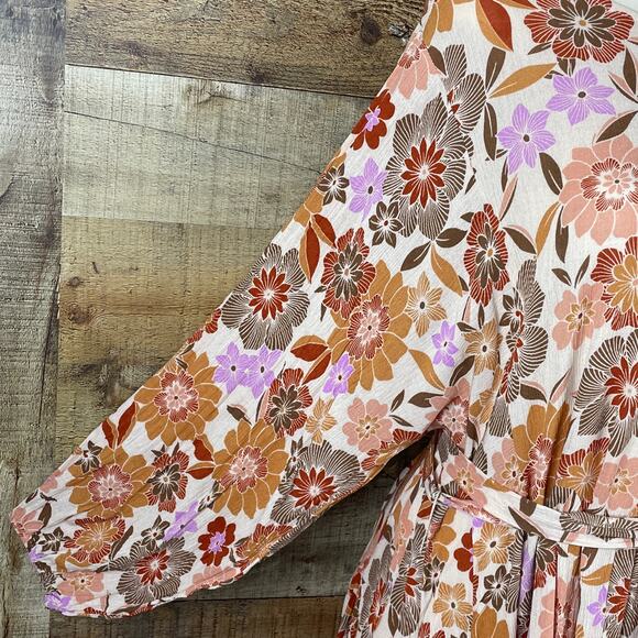 Talulah Gotta Have It Dress Long Sleeve Brown Purple Floral SZ Large - Picture 4 of 12